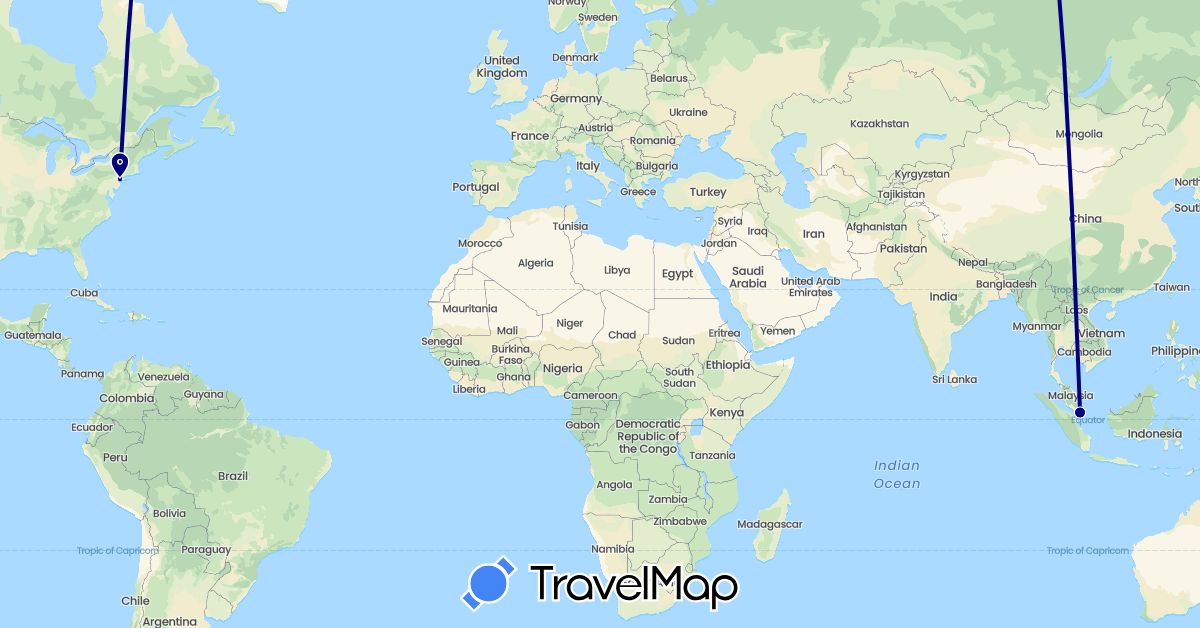 TravelMap itinerary: driving in Singapore, United States (Asia, North America)